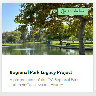 An image of a published story map that says Regional Park Legacy Project.