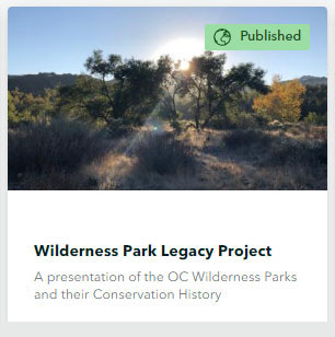 An image of a published story map that says Wilderness Park Legacy Project.